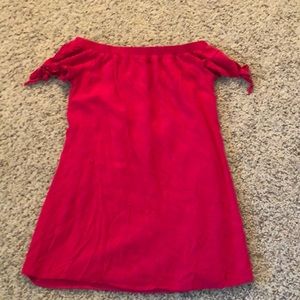 A cute pink, off the shoulder dress!